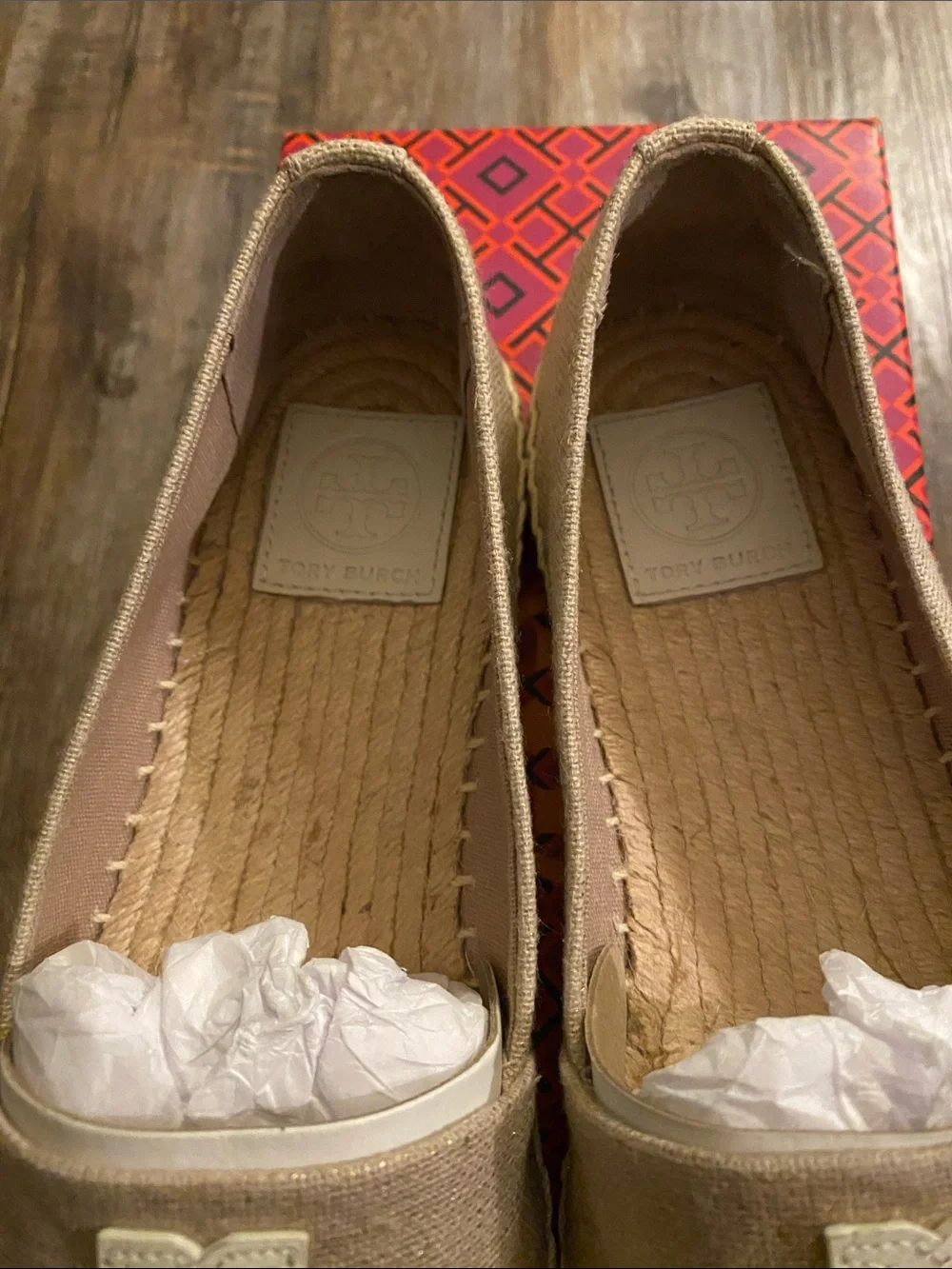 Tory Burch Beige Canvas Logo Espadrille Flats